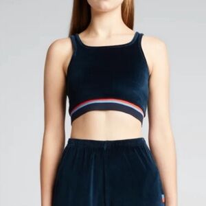 LIKE NEW | KULE Selena Velour Stripe Crop Top Navy Blue | Size Small